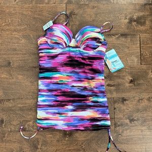 Spanx Love Your Assets Underwire Push-up Tankini Top Medium Sunset Stripe NWT